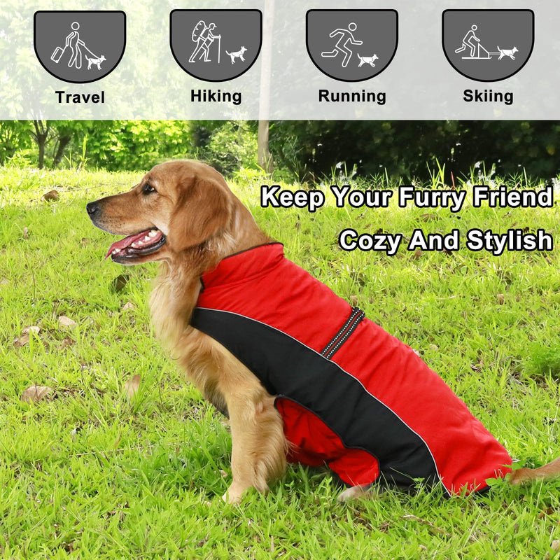 Warm Dog Winter Coat, Gimilife Dog Sweater Dog Cold Weather Coats Waterproof Dog Apparel Clothes Pet Jacket Padded Vest Outfit for Small Medium Large Dogs L ( 23-48 LB | 17.71"Neck Girth ) Red - BeesActive Australia