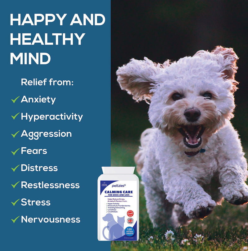Dog Calming Care Supplement for Dogs and Cats - 120 Tablets for Stressed Nervous Pets. Anxiety Relief from Stress, Barking, Anxious, Fireworks and Loud Noises. Dog Calmer and Calm Aid Product Calming Aid for Dogs & Cats 120 Tablets