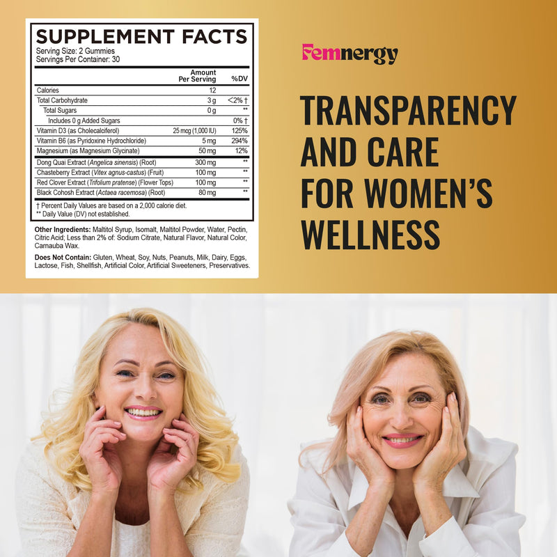 Perimenopause Support Gummies for Women - Menopause Relief Estrogen & Hormone Balance Supplement with Black Cohosh Chasteberry Vitamins D3 B6 for Hot Flashes Night Sweats & Mood Swings 60 Count (Pack of 1)