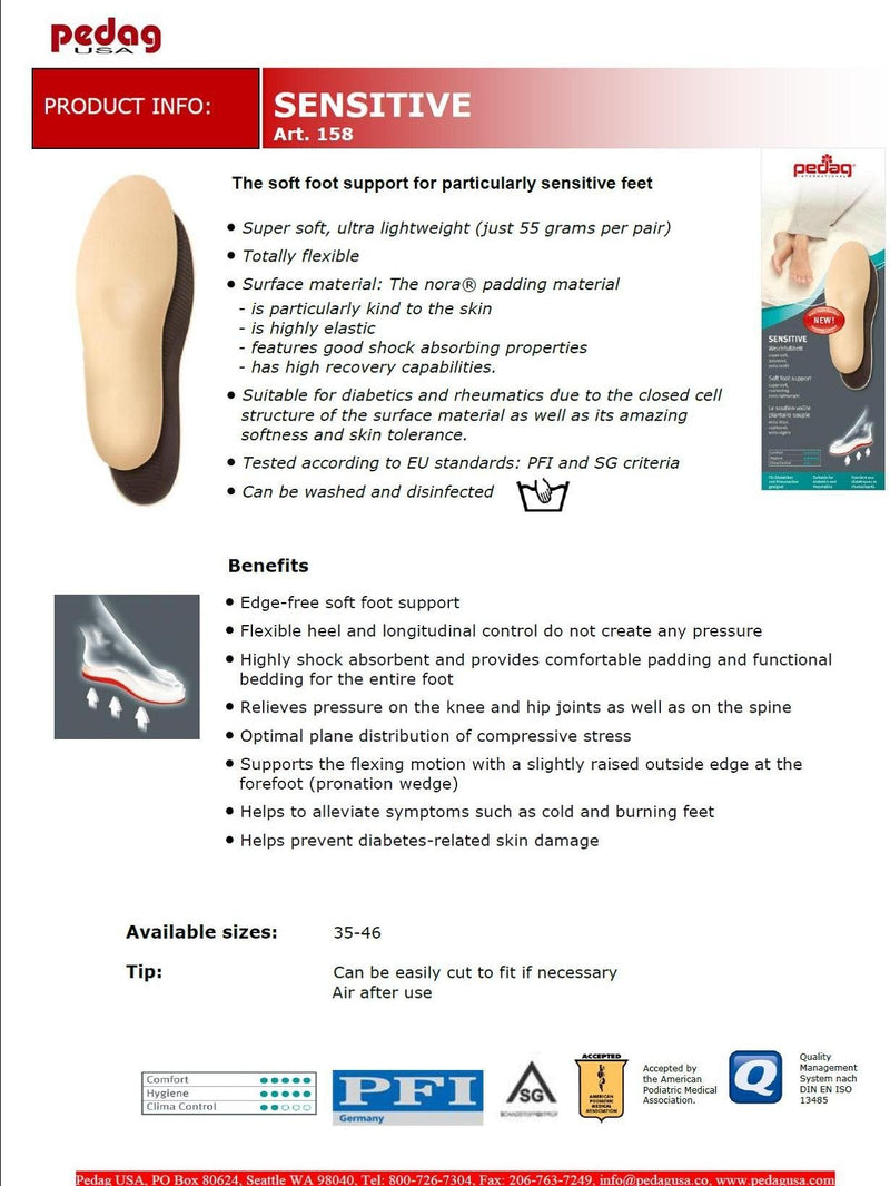 pedag Sensitive, German Made Insoles Specifically for Diabetic Neuropathy and Arthritic Feet Relief, Extra Soft and Lightweight, US Women12 / US Men9 / EU 42 US W12 / US M9 / EU 42 - BeesActive Australia