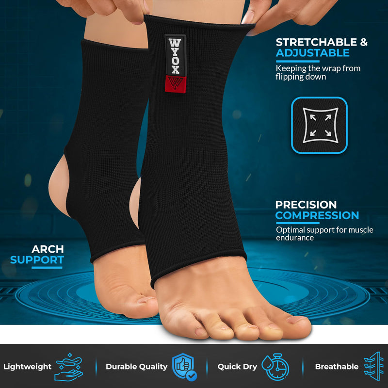 WYOX Ankle Brace for Sprained Ankle - Stabilizer Brace for Women, Support for Men, Achilles Tendonitis Wrap, and Compression Sleeve - Perfect for Running, Gym, Boxing, and Sports (Black, L/XL) Black L / XL (Women 7.0 - 10.5/ Men 6.0 - 9.5) - BeesActive Australia