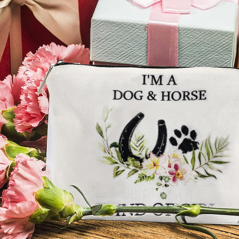 Horse lovers Dog Lover Gifts Horse Makeup Bags, I'm a Dog And Horse Kind Of Girl, Paw Print Horseshoe Gift For Dog Mom Cowgirl Equestrian Gifts Lady Travel Toiletry Bag Horse Gifts For Girls Women Horse Dog - BeesActive Australia