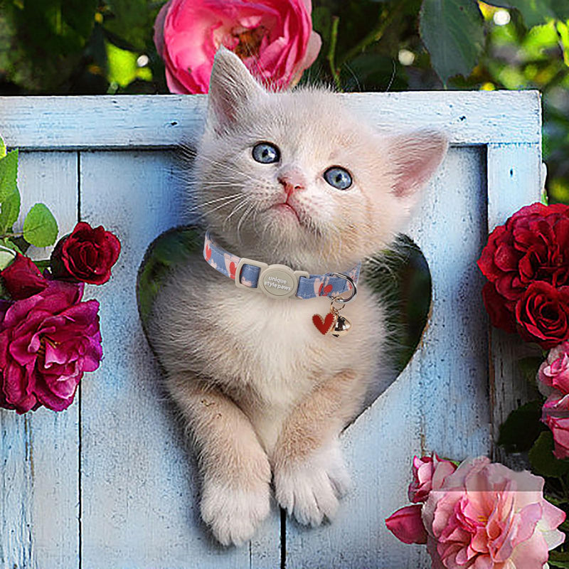 Unique style paws 2 Pack Valentine's Day Kitten Collar Breakaway with Bell&Pendant, Adjustable Safety Red Lip Rainbow Cat Cotton Collar for Girl Boy Cat and Small Pet painting blue pink love - BeesActive Australia