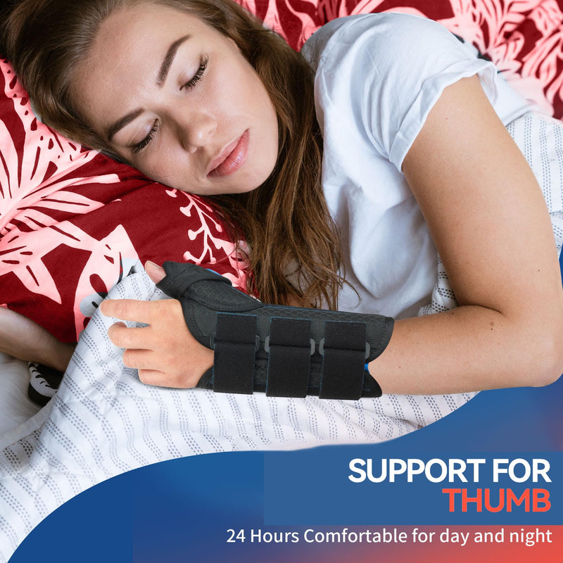 FEATOL Carpal Tunnel Wrist Brace Night Support, Thumb Spica Splint Left Hand for De Quervains Tenosynovitis, Tendonitis, Thumb Brace for Women Men, Black Blue, Medium/Large Medium/Large(Pack of 1) Left Hand-Black Blue - BeesActive Australia