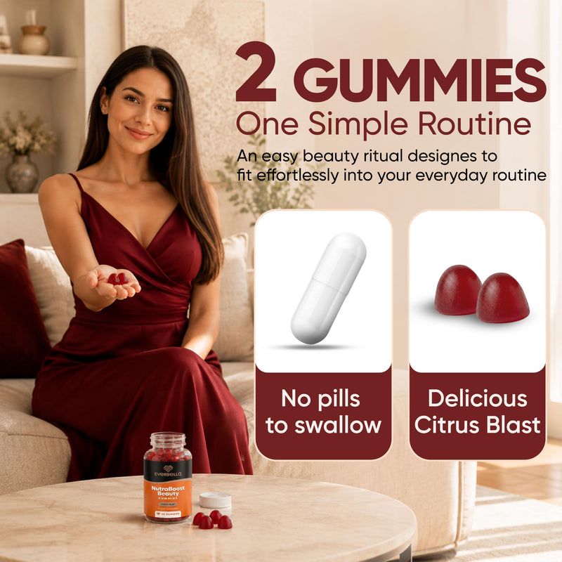 NutraBoost Beauty Gummies | Beauty Support Formula with Amino Acids, Bamboo Silica, Resveratrol, Biotin & Vitmain C | Support Skin, Nails & Hair Growth | Citrus Flavor, 30 Days Supply