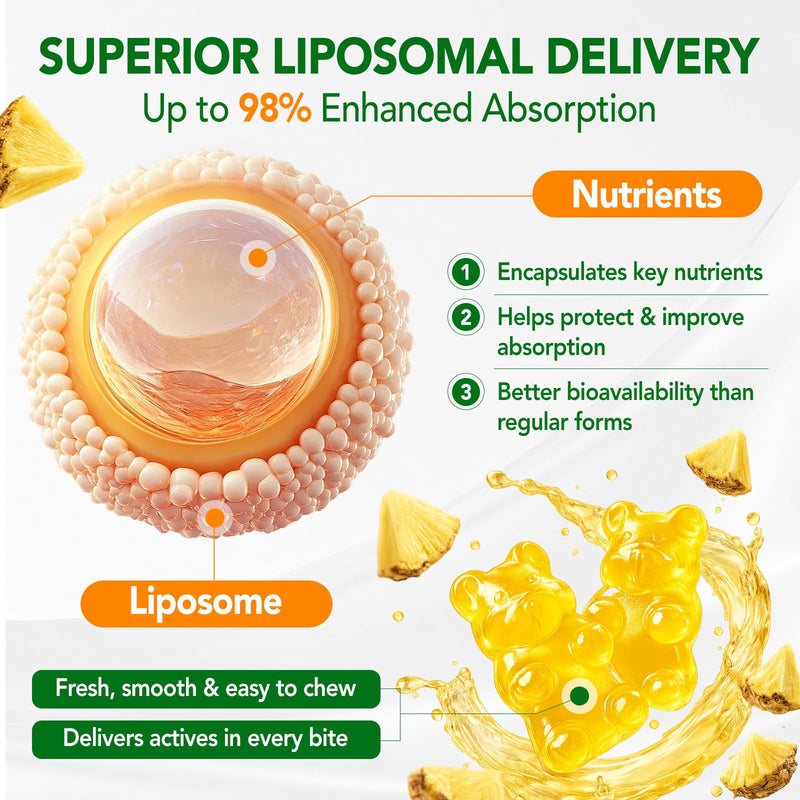 Liposomal Lymphatic Drainage Gummies, 16-in-1 Lymphatic Drainage Supplement | With Echinacea, Dandelion, Burdock Root, Vitamin C&D3, Sugar-Free Lymph & Immune Support, Pineapple, Vegan, 60 Ct