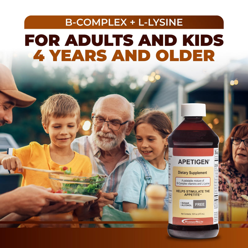 Appetite Stimulant for Kids & Adults – Vitamin B-Complex with L-Lysine Liquid – Sugar Free Weight Gain Supplement for Picky Eaters – Caramel Flavor, 16oz