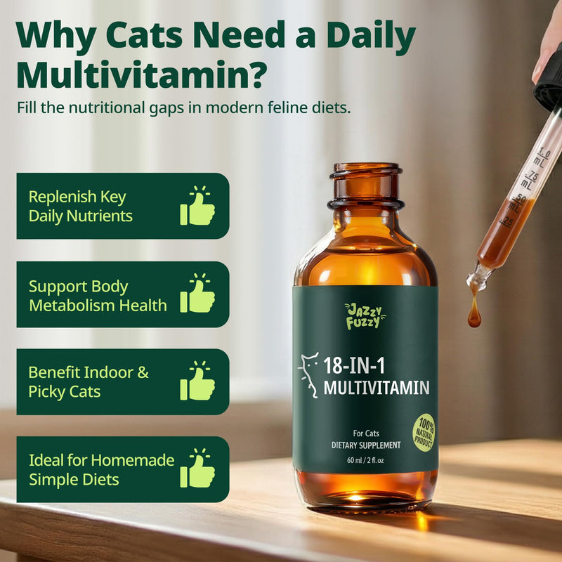 18-in-1 Liquid Multivitamin, Taurine & Lysine for Cats, Cat Liquid Vitamin, Senior & Picky Cats, Supports Immune, Skin & Coat, Energy & Overall Wellness, Chicken Flavor, 2 fl oz