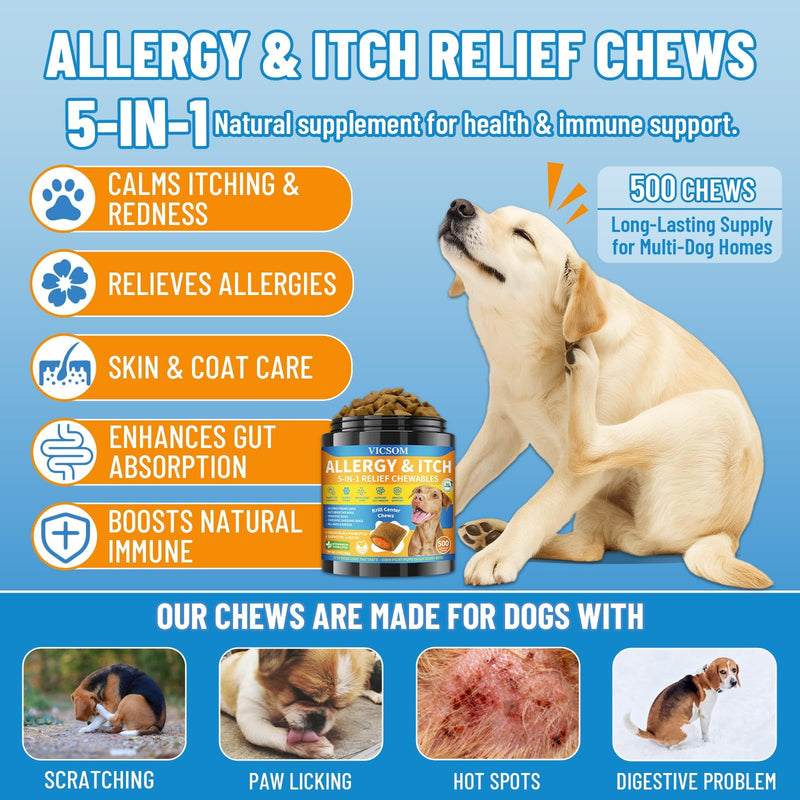 Dog Allergy Relief Chews + No Chew Spray for Dogs – Itch & Chew Control Bundle, Natural Skin & Coat Support Chews and Bitter Apple Spray to Prevent Chewing, Licking, Scratching – Indoor & Outdoor Care