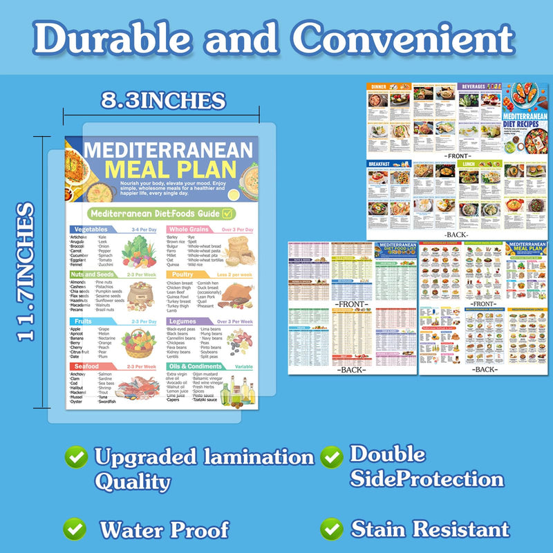 3 Piece Mediterranean Diet Food List Ingredients Meal Planner Manual Restricted Diet Foods - Avoidance Guide Net Carb Calorie Servings Weight Loss Diet Diabetes Friendly Easy Recipes for Beginners