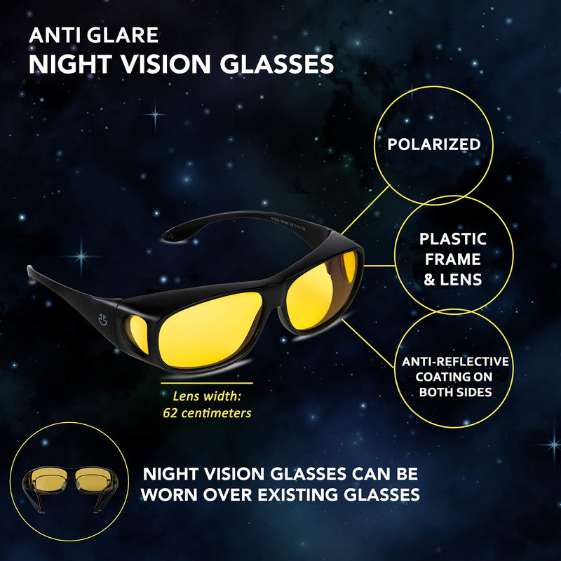 Optix 55 Fit Over HD Day/Night Driving Glasses Wraparound Sunglasses for Men, Women - Anti Glare Polarized Wraparounds Night Vision Black - BeesActive Australia