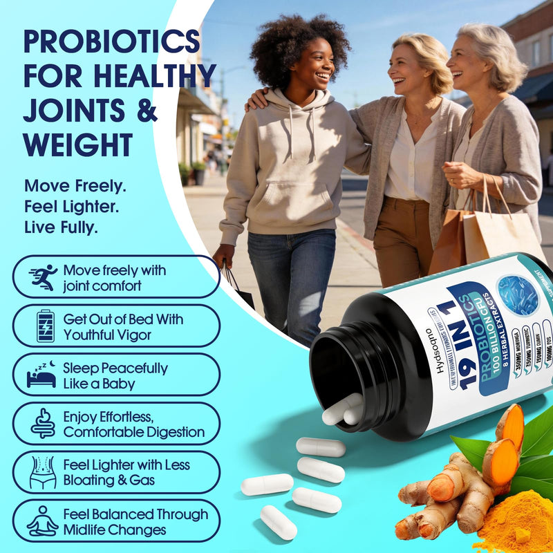 Probiotics for Women – Menopause, Digestive & Gut Health Support with 100 Billion CFU, FOS Turmeric, Moringa, Curry, Boswellia Serrata, Vitamins & Minerals, Daily Probiotic Supplement, 90 Capsules 90 Count (Pack of 1)