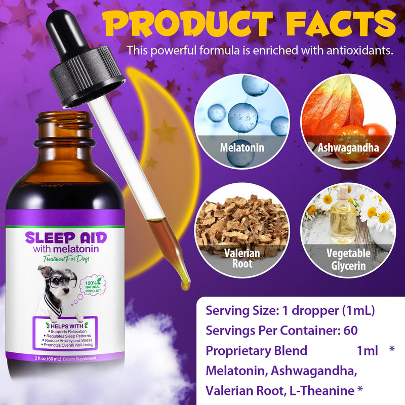 2PCS Melatonin for Dogs,Sleep Aid Drops for Dogs and Cats,Anxiety Relief,Support Relaxation & Deep Sleep for Dogs 120ml Dog