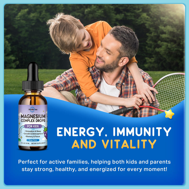 (2 Pack) Magnesium Glycinate Liquid for Kids, Kids Magnesium Liquid Drops Supplement with L-Theanine, Calcium, Zinc, Vitamin D3 K2 for Sleep Calm Relaxation Brain Bones Focus, Grape Flavor 4 Fl Oz 2 Fl Oz (Pack of 2)