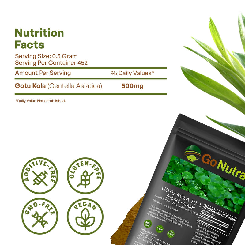 Gotu Kola 10:1 Extract Powder (8 oz), Centella Asiatica | Gluten Free and Non-GMO | Ayurvedic Herbal Supplement