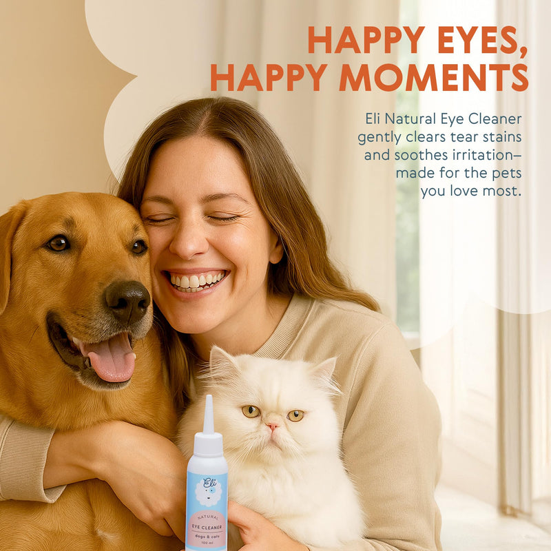 Eli Natural Eye Cleaner for Dogs and Cats – Made with Natural Origin Ingredients, Gently removes Tear Stains, Dirt, and buildup, Fragrance-Free and allergen-Free Formula, Safe Daily Care – 3.38 oz