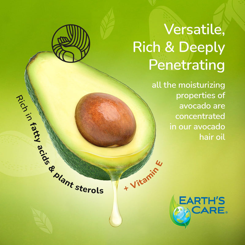 Earth’s Care Avocado Oil - Avocado Oil for Hair and Skin with Vitamin E, Glass Bottle, 8 FL. OZ. 8 Fl Oz (Pack of 1)