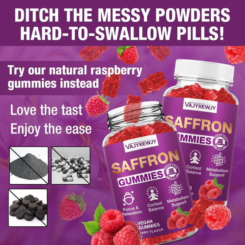 Saffron Gummies (88.5 mg) with Magnesium — Enhanced with St. John’s Wort, Rhodiola, Ashwagandha & Vitamins B6, B12, D3 for Mood & Focus Support — 60 Count 1pack