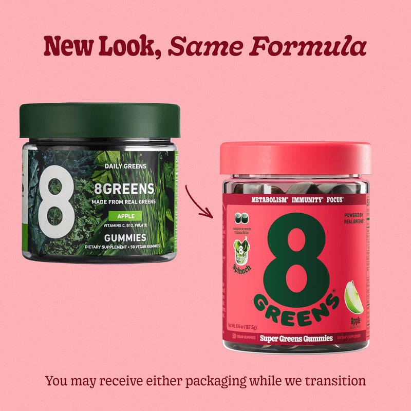 8Greens Supergreens Daily Gummies, Apple, 50 Servings | Boosts Metabolism, Immunity & Focus; Contains Aloe vera, spirulina & chlorella; Vitamins C, B6, B12 & folate; Doctor-Backed 50 Count (Pack of 1)