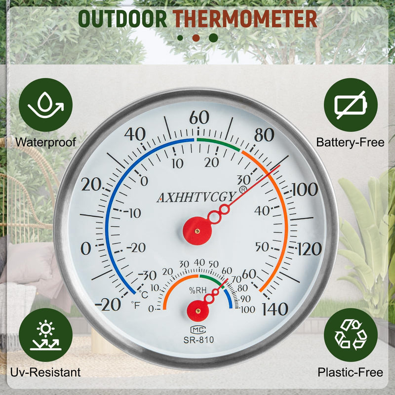 Indoor Outdoor Thermometer Hygrometer, Large Dial Waterproof Wall Mount - Accurate & Easy to Read for Home, Garden, Patio, Greenhouse, Farmhouse Decor by AXHHTVCGY - BeesActive Australia