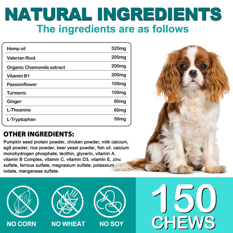 HUALIJIA Calming Treats For Dogs, 150 Count Hemp Calming Chews for Dogs - Reduce Stress Relief, Separation, Barking, Fireworks, Thunderstorms - 100% Natural Ingredients Dogs Calming Treats (Chicken) Chicken