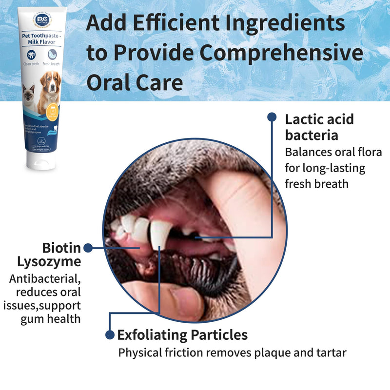 Dog Toothpaste, 4.23 oz, Milk Flavor, Fluoride Free, Effectively Prevents and Reduces Plaque and Tartar Buildup, Freshens Breath, Contains Lactobacillus, Suitable for Cats and Dogs