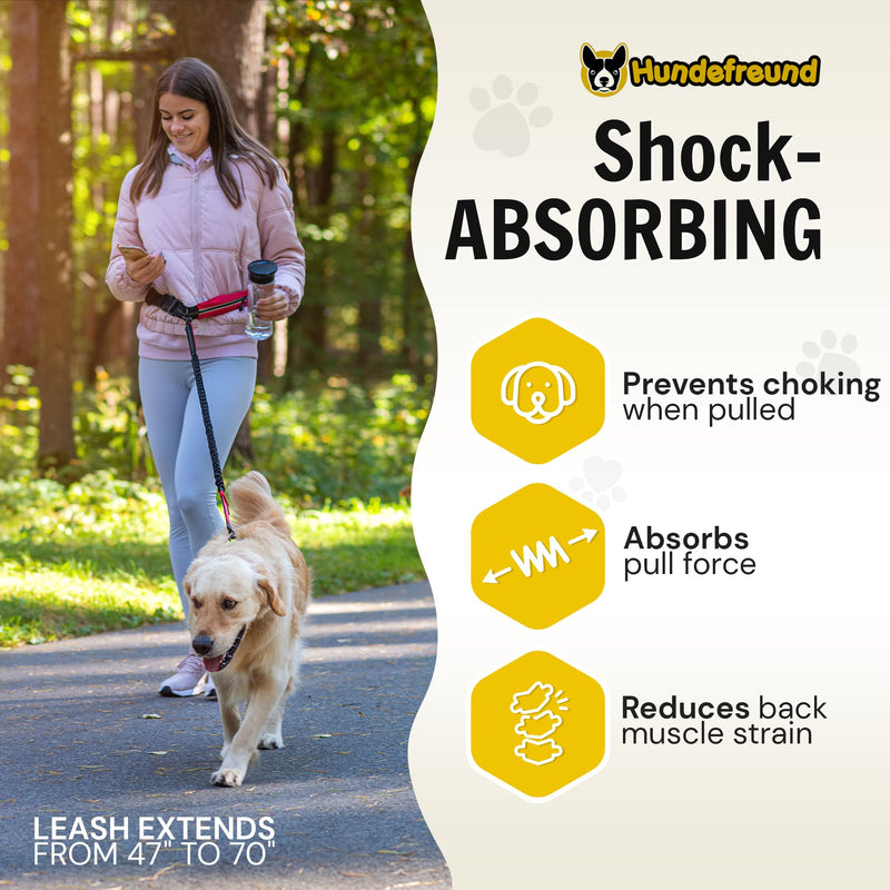 Hundefreund Hands-Free Dog Leash for Medium and Large Dogs (30-150 lbs) – Shock Absorbing Bungee Running Leash with Waist Belt, Dual Handle, Reflective Design for Training, Hiking & Walking (Red) - BeesActive Australia