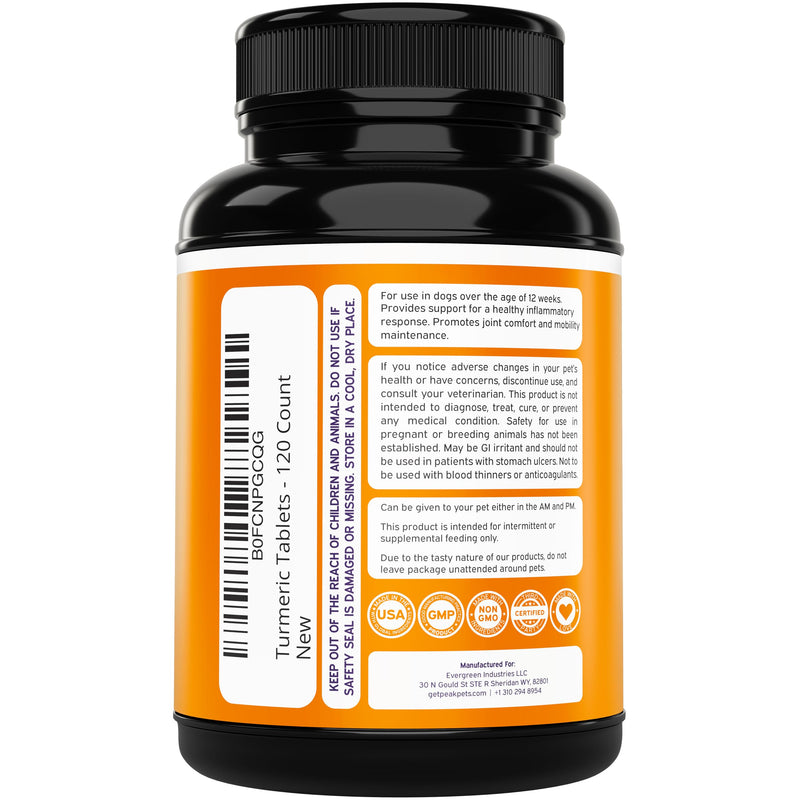 Turmeric for Dogs (155mg) Turmeric Curcumin Supplement for Dogs with BioPerine - Immune System Hip, Mobility & Joint Support - 120 Chicken Flavor Chewable Tablets - Third Party Tested & Non-GMO