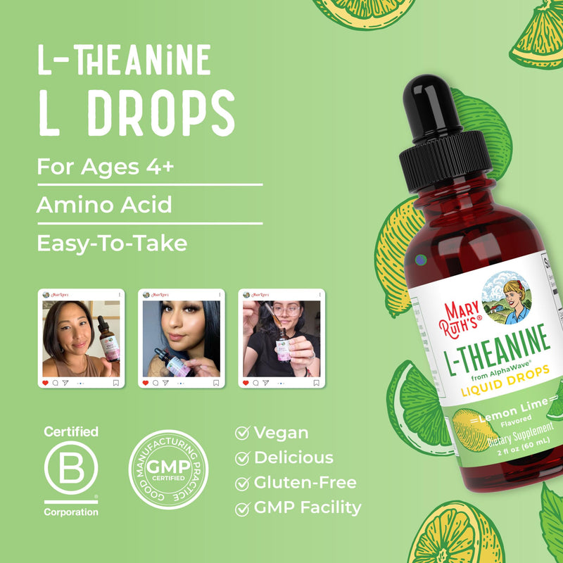 MARYRUTH'S L Theanine 200mg Liquid Drops | Mood Support for Adults & Kids | Focus Supplement | Natural Sleep Support | Vegan | Non-GMO | Gluten Free | 30 Servings (Pack of 2) 2 Fl Oz (Pack of 2)