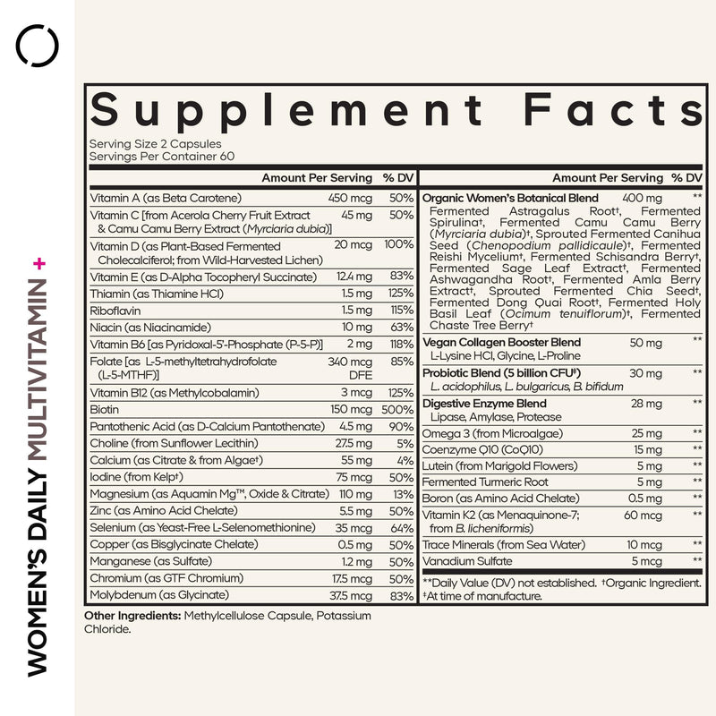Codeage Women's Daily Multivitamin, 25+ Vitamins & Minerals, 2-Pack | Women's fermented multivitamin with 25+ whole-food vitamins and minerals, omega-3, boron and probiotics. Two-pack.