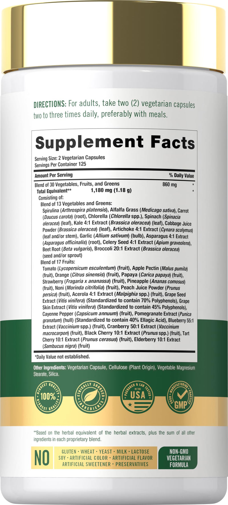 Carlyle Fruits and Veggies Supplement | 250 Capsules | Made With 30 Fruits and Vegetables | Vegetarian, Non-GMO, Gluten Free Superfood Formula
