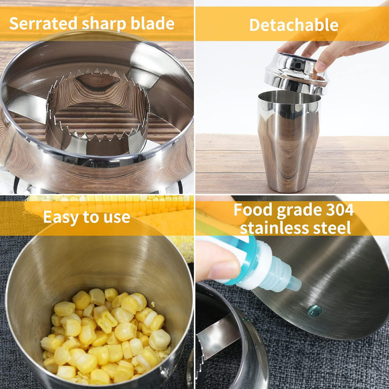 Newness Corn Stripper Peeler & Cutter with Cup, 304 Stainless Steel Cob Thresher, Off-Cob Kernel Remover & Slicer with Serrated Blade for Home & Kitchen - BeesActive Australia
