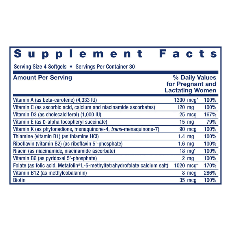 Life Extension Prenatal Advantage, Women‚Äôs multivitamin, Baby Support, folic Acid, Choline, omega-3s, Vitamin C, D3, B1, B6, B12, zinc, niacin, Gluten Free, Non-GMO, 120 softgels - BeesActive Australia
