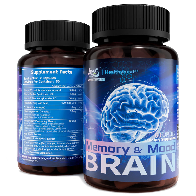 Nootropic Brain Supplements for Memory and Focus, 60 Capsules | Cognitive & Mood Support, Mental Clarity, Vitamin B6, B12 & Folate, Triple Magnesium Complex, Phosphatidylserine, Omega-3,DHM