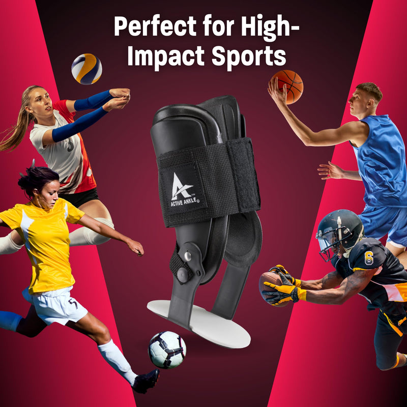 Active Ankle T2 Ankle Brace, Medium, Black, Rigid Support for Men 7-10 & Women 8-11 Shoe Size, Adjustable Brace for Sprained Ankle, Volleyball & Cheerleading, Lightweight EVA Padding, Fits Left or Right Foot - BeesActive Australia