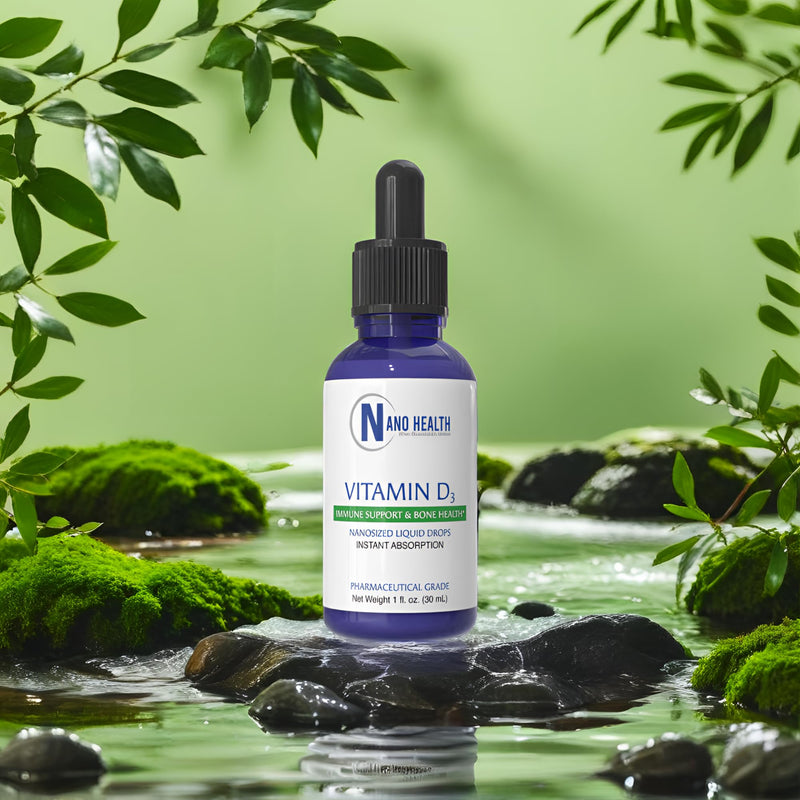 NANO VITAMIN D3 Nanosized liquid drops, RAPID ABSORPTION, 5000 IU potent formulation, Strengthens bone & muscle, supports healthy heart. 30 ml bottle, 1 month supply.