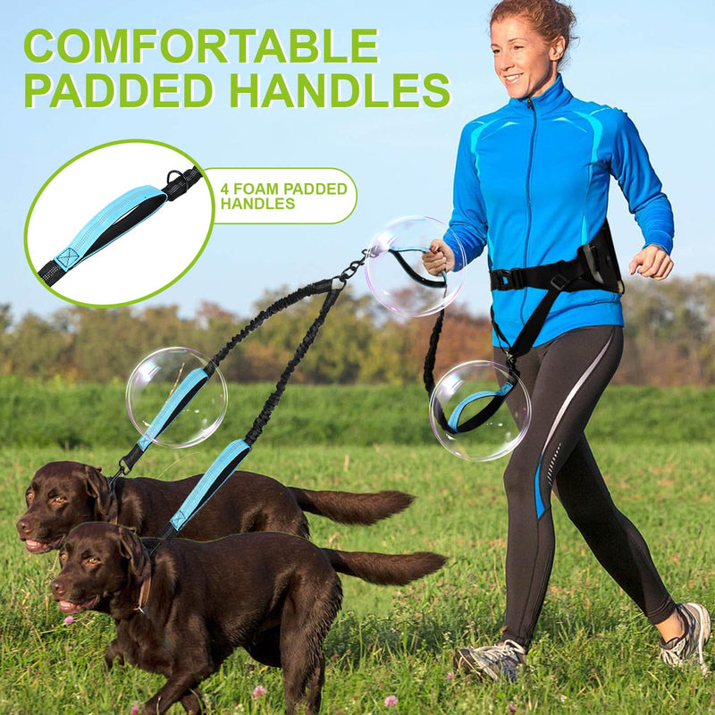 Hands Free Dog Leash for Two Dogs with Adjustable Waist Belt, Double Waist Leash for Dog Walking Training Jogging, Dog Running Leash Hands Free for Medium & Large Dogs, Dual Dog Leash for 2 Dogs Blue For 2 Dog - BeesActive Australia