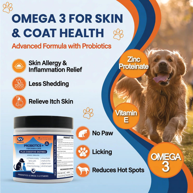 Freeze-Dried Probiotics for Dogs - Support Gut Health, Itchy Skin, Allergies, Immunity, Yeast Balance - Plus Digestive Enzymes, Omega-3, Zinc & Prebiotics - Reduce Diarrhea, Gas - (Chicken, 120 Chews)