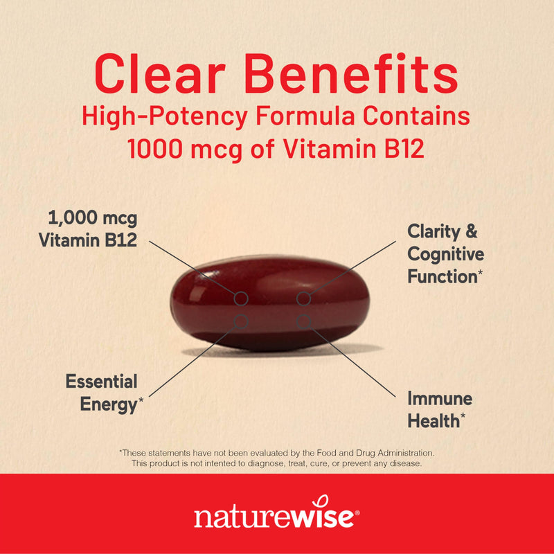 NatureWise Vitamin B12 1000 mcg - Dietary Supplement for Supporting Energy Metabolism, Mental Clarity, Nervous System Health - Easy-to-Swallow, Soy & Gluten-Free, Non-GMO - 150 Count[150-Day Supply] Unflavored 150 Count (Pack of 1)
