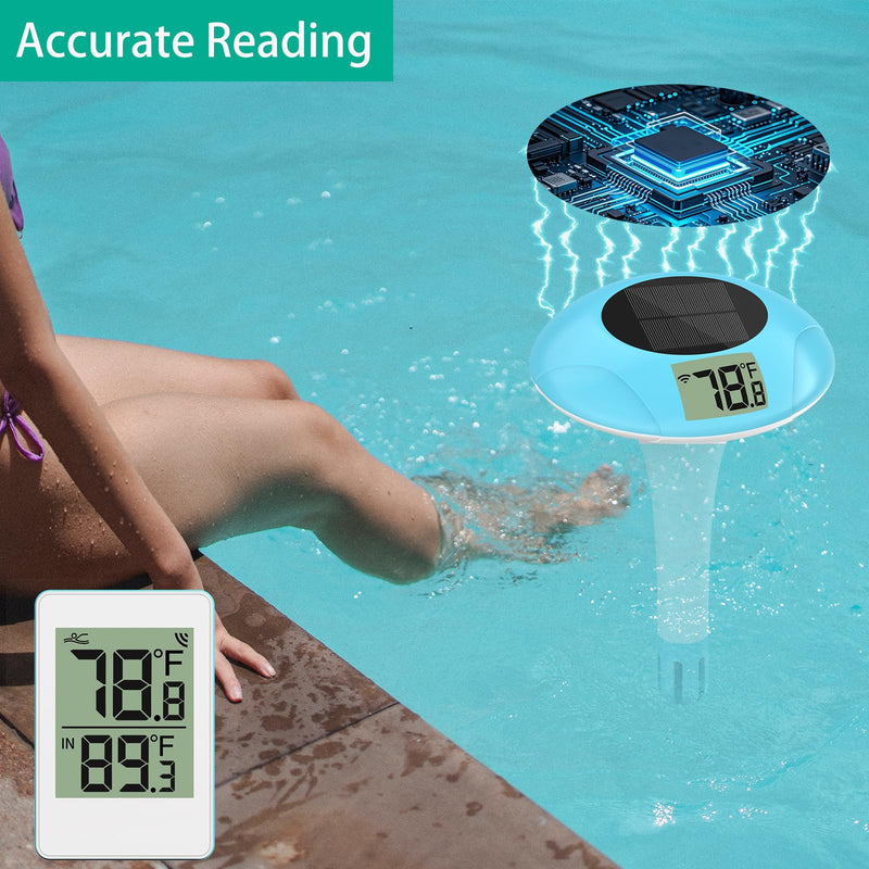 Wireless Pool Thermometer, Digital Pool Thermometer Floating Easy Read–IPX8 Waterproof Solar Temperature Gauge for Aquarium, Pond, 328 Feet Long Connection Light Blue - BeesActive Australia