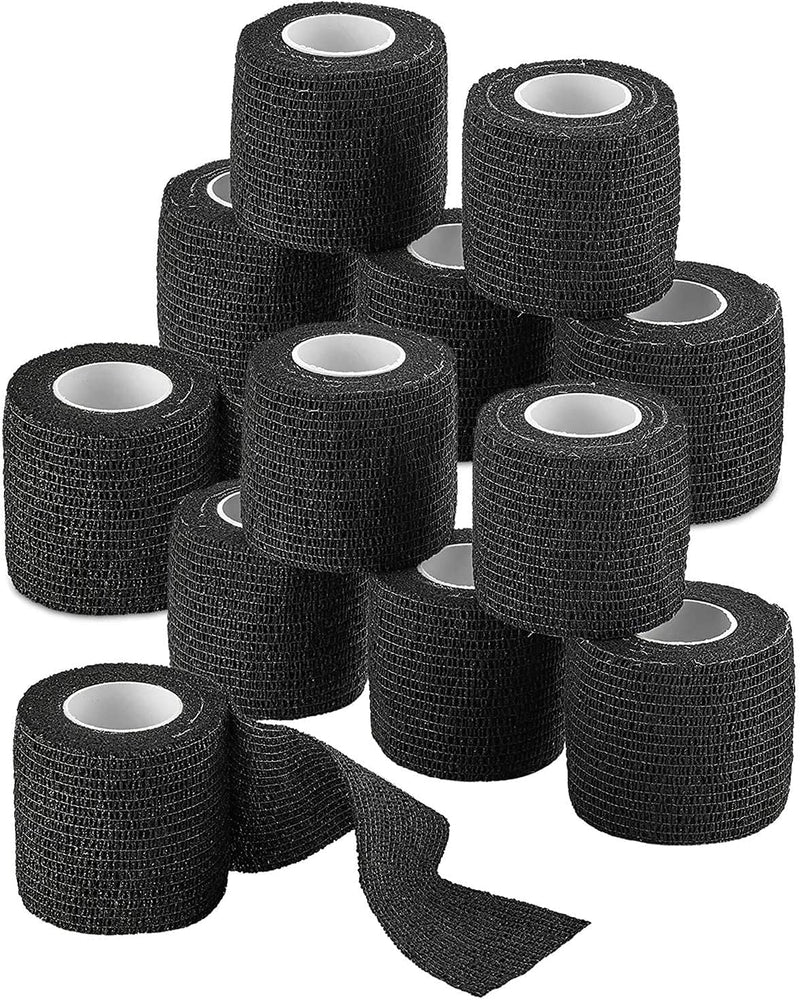 Vet Wrap - (Pack of 24-2 inch x 5 yard Rolls) Self Adherent Wrap Cohesive Compression Bandage and Medical Gauze Bandage Roll Tape for Dogs, Cats, Horses, Black 24 Count (Pack of 1)