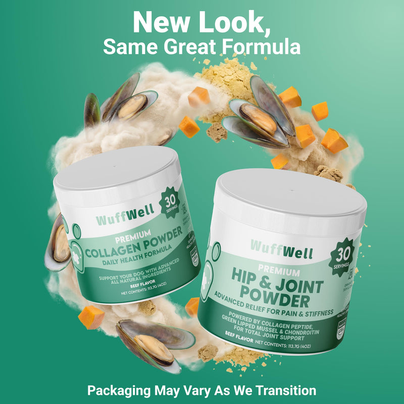 WuffWell Hip and Joint Powder Supplement for Dogs - Glucosamine Dog Joint Health - Joint Supplement for Dogs Powder - Supports Mobility - Dog Joint Powder Supplement - Large, Medium, Small Breeds