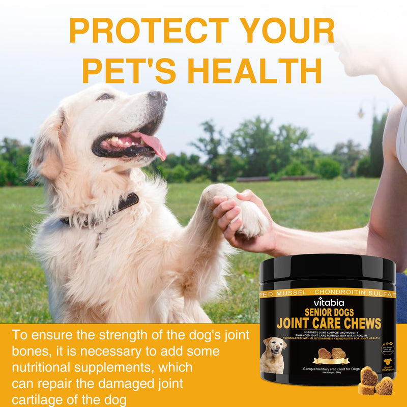 Senior Dog Joint Supplements with Glucosamine Chondroitin MSM - Hip & Joint Support for Dogs with Green Lipped Mussel, Turmeric, Omega 3 for Mobility & Comfort - Beef Flavour Dog Supplements Beef Flavour (120 Count)