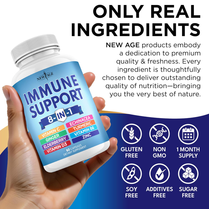 8 in 1 Immune Support Booster Supplement with Echinacea, Vitamin C and Zinc 50mg, Vitamin D 5000 IU, Turmeric Curcumin & Ginger, B6, Elderberry (8 in 1 Capsules (Pack of 5)) 300 Capsules (Pack of 5)