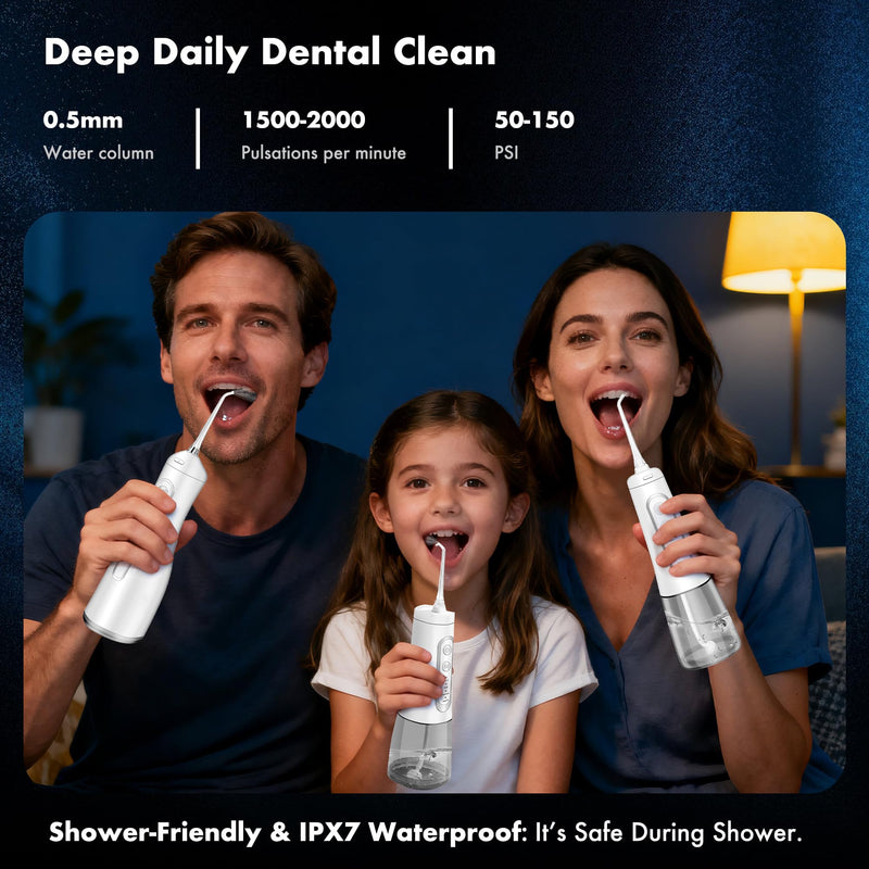 Dygoophy® K1&K2 Cordless Bundle Water Flosser, Dental Set Oral Irrigator 300ml Tank, IPX7 Waterproof, 4 Modes, 30-Day Battery, Quiet Design for Braces, Sensitive Gums & Complete Dental Care (White)