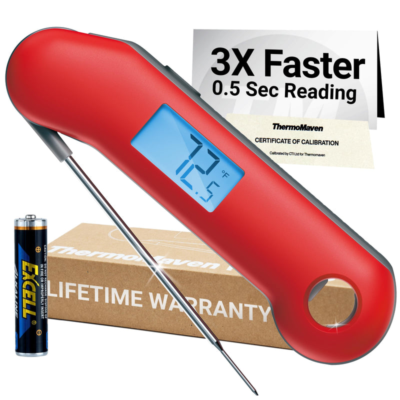 ThermoMaven ProfessionaI Meat Thermometer Digital, 3X Faster 0.5 Sec Instant Read, NIST Certified Accuracy ±0.5°F, 100% Waterproof Probe, Auto-Rotate Bright Indicator, for Candy/Grill/BBQ, Red & Gray - BeesActive Australia