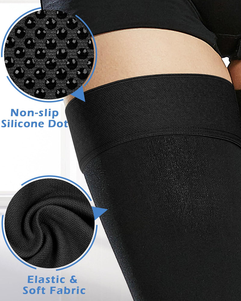 Ailaka Medical Compression Stockings for Women Men, Thigh High Footless 20-30mmHg Graduated Compression Socks with Silicone Band for Varicose Veins, Edema, Post-Surgery X-Large (1 Pair) Black