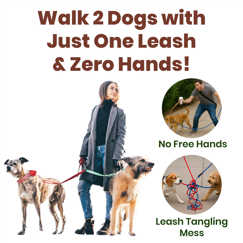 𝐇𝐞𝐚𝐯𝐲 𝐃𝐮𝐭𝐲 Hands Free Dog Leash for 2 Dogs – Dual Bungee Running Leash with Adjustable Waist Belt, Tangle-Free 360° Swivel, Shock Absorbing, Padded Handles & Zipper Pouch - BeesActive Australia