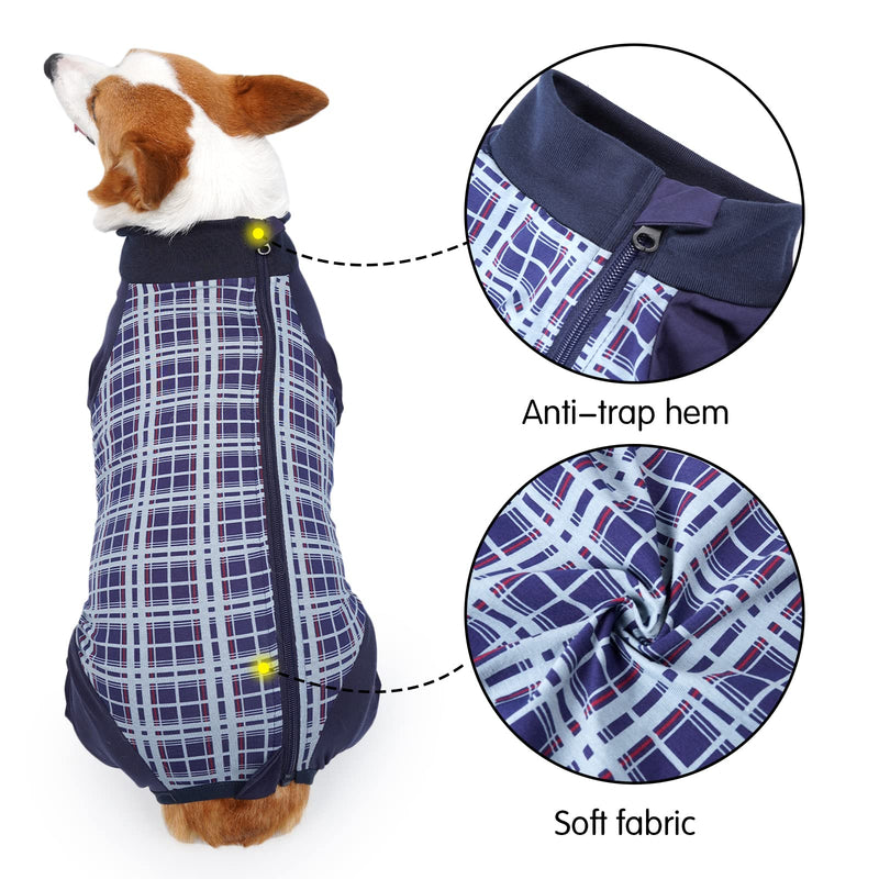 HEYWEAN Dog Bodysuit After Surgery Dog One-Piece with Zip Long-Sleeved Dog Bodysuit After Surgery Castration Female Male Dog Surgery Bodysuit Dog Recovery Suit for Dogs After Surgery Dog Pajamas XL Blue Checked - BeesActive Australia
