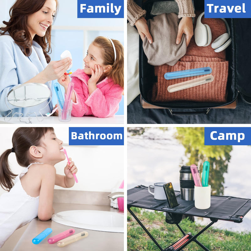 4 Pack Toothbrush Cases Travel Toothbrush Holder Portable Toothbrush Container Case Plastic Toothbrush Carrier Cover Case Toothbrush Protector for Traveling, Bathroom, School, Home, Camping Blue, Green, Pink, Beige - BeesActive Australia